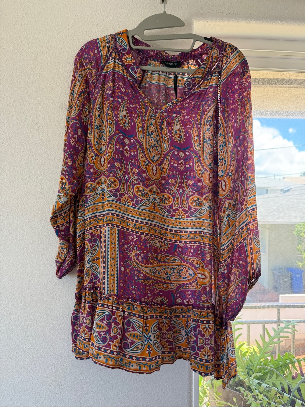 Tolani Purple & Mustard Paisley Peasant Blouse